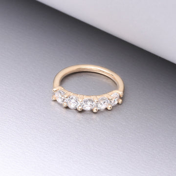 Detail View 1 of 14 Karat Gold Multi-Gem Crown Prong Set Bendable Hoop Ring-Clear Gem